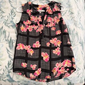Banana Republic Black and Pink Cherry Blossom Blouse